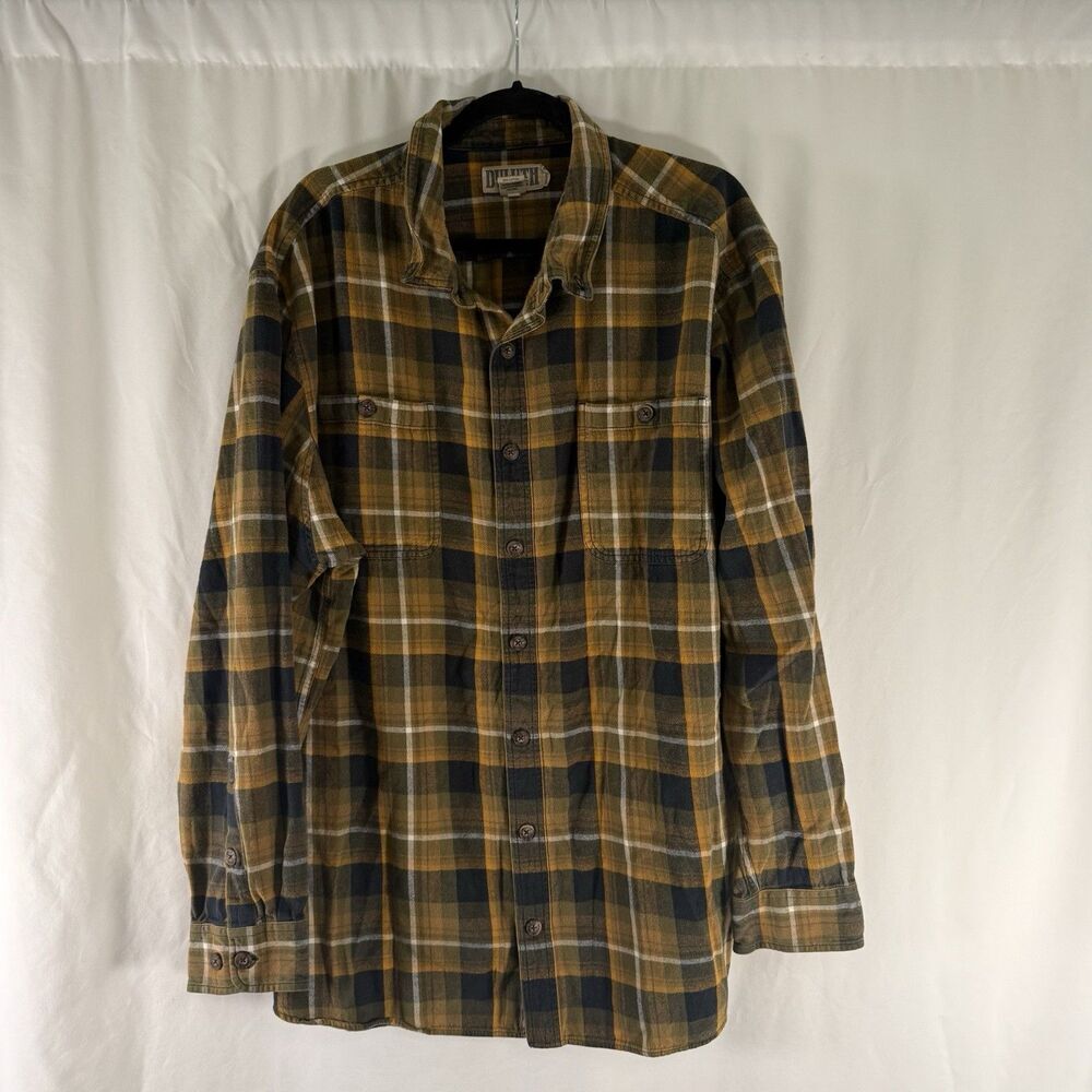 Duluth Flannel Men's 2XL Tall Yellow Plaid Long Sleeve Button Up 100% Cotton